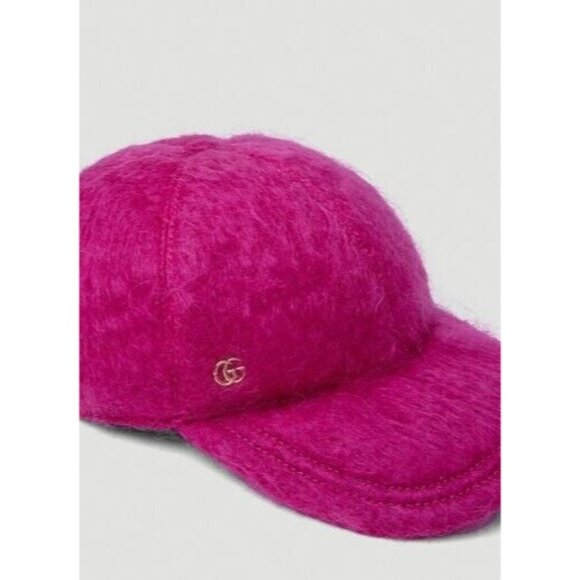 New Authentic Gucci GG Logo Mohair Pink Fuxia Baseball Hat Size XL - Picture 3 of 9